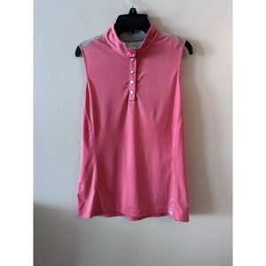 GG Blue Golf Top S Luxe Sport Tank 1/4 Snap Pink Mock Neck Collar Paisley Back